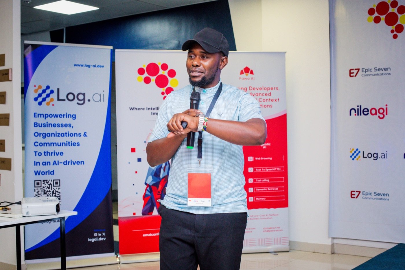 Speaker presenting on the conference floor